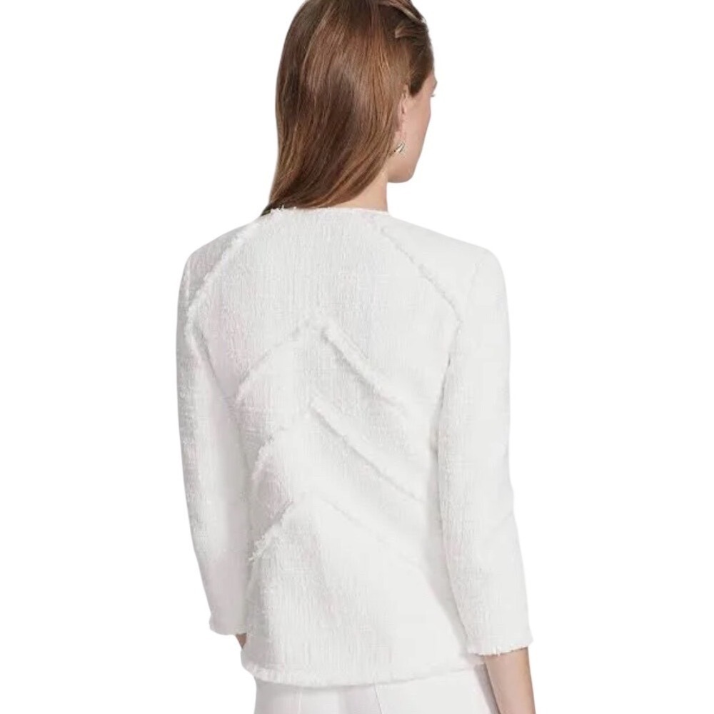 Lafayette 148 New York Harlow Tweed Jacket White Fringe Zip Size 12 - Picture 4 of 12